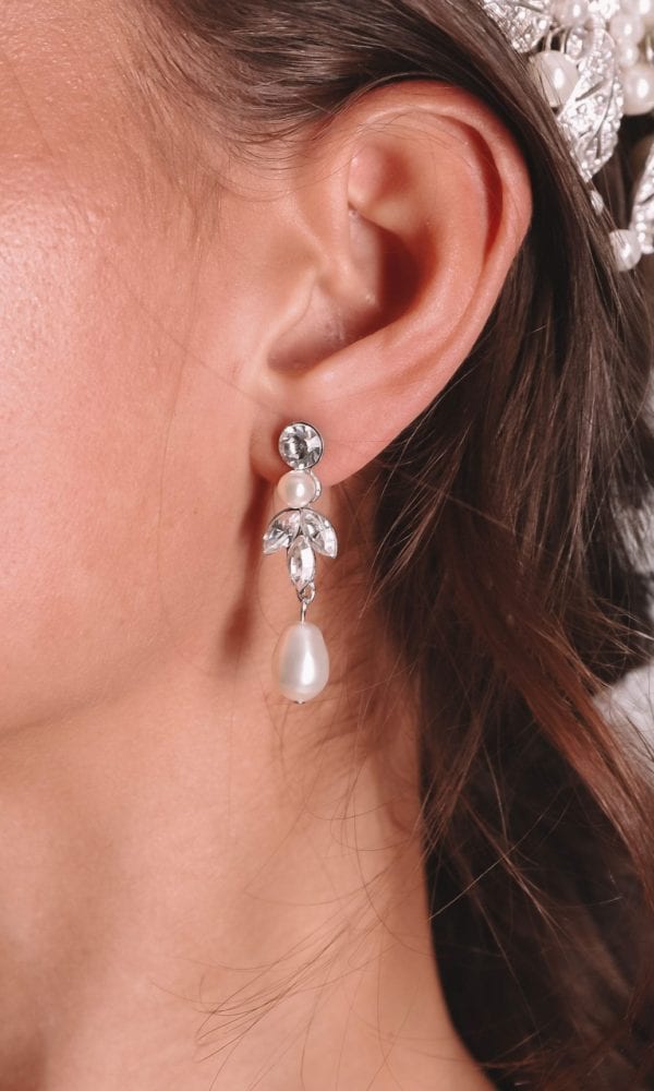 Vinka Design Bridal Accessories - Tiara - Bridal earrings - Bri - available from Vinka Design Auckland bridal store. Pearl drop