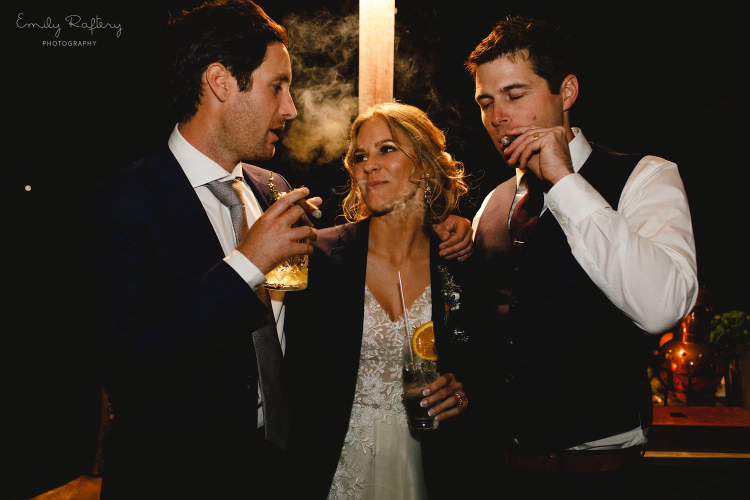 Real Weddings | Vinka Design | Real Brides Wearing Vinka Gowns | Helena and Tim at reception smoking cigars