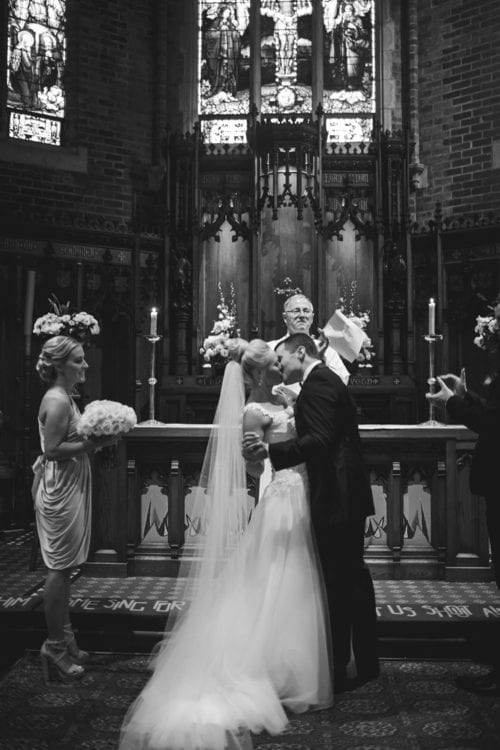 Real Weddings | Vinka Design | Real Brides Wearing Vinka Gowns | Kristen and Ben - church wedding