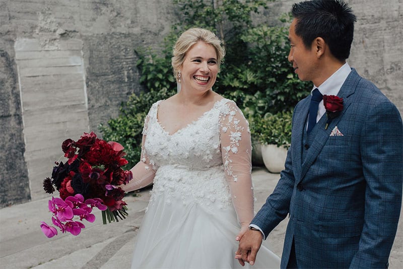 Testimonials | Vinka Design | Real Bridal Reviews from Our Clients | Anna and Ben smiling face to face