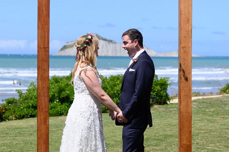 Testimonials | Vinka Design | Real Bridal Reviews from Our Clients | Katie and husband just married at venue next to the ocean