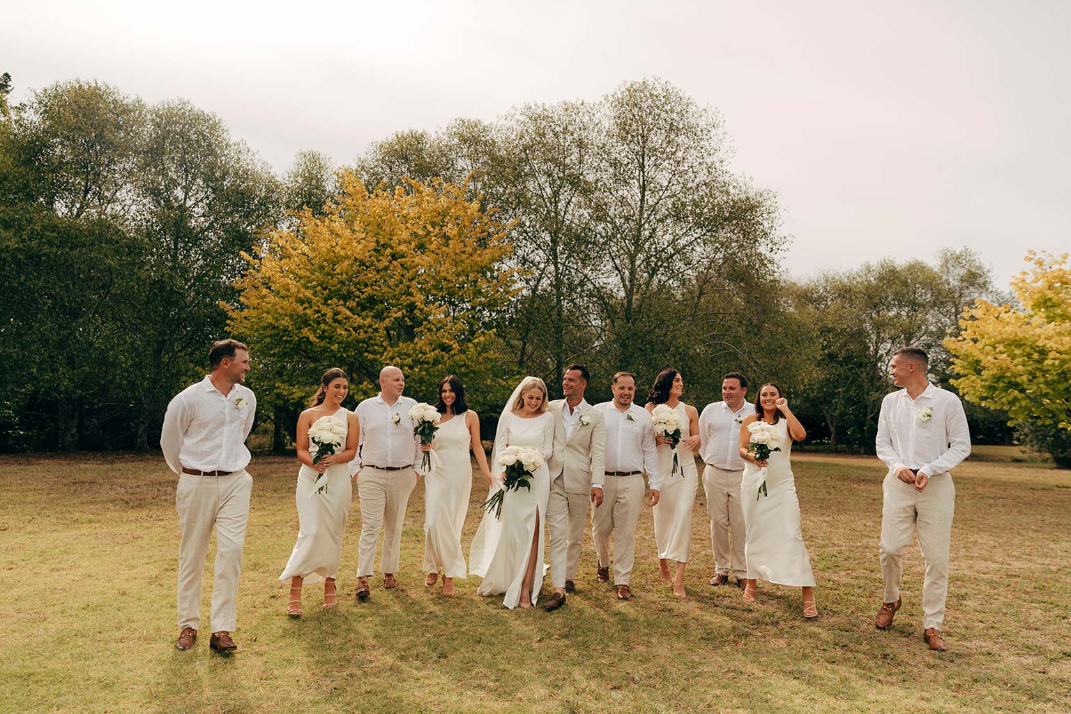 Vinka Design Bridal Wear features Real Wedding Matt and Emilia - bridal party gathered, bride wearing stunning bespoke Audrey gown from Modern Muse Collection