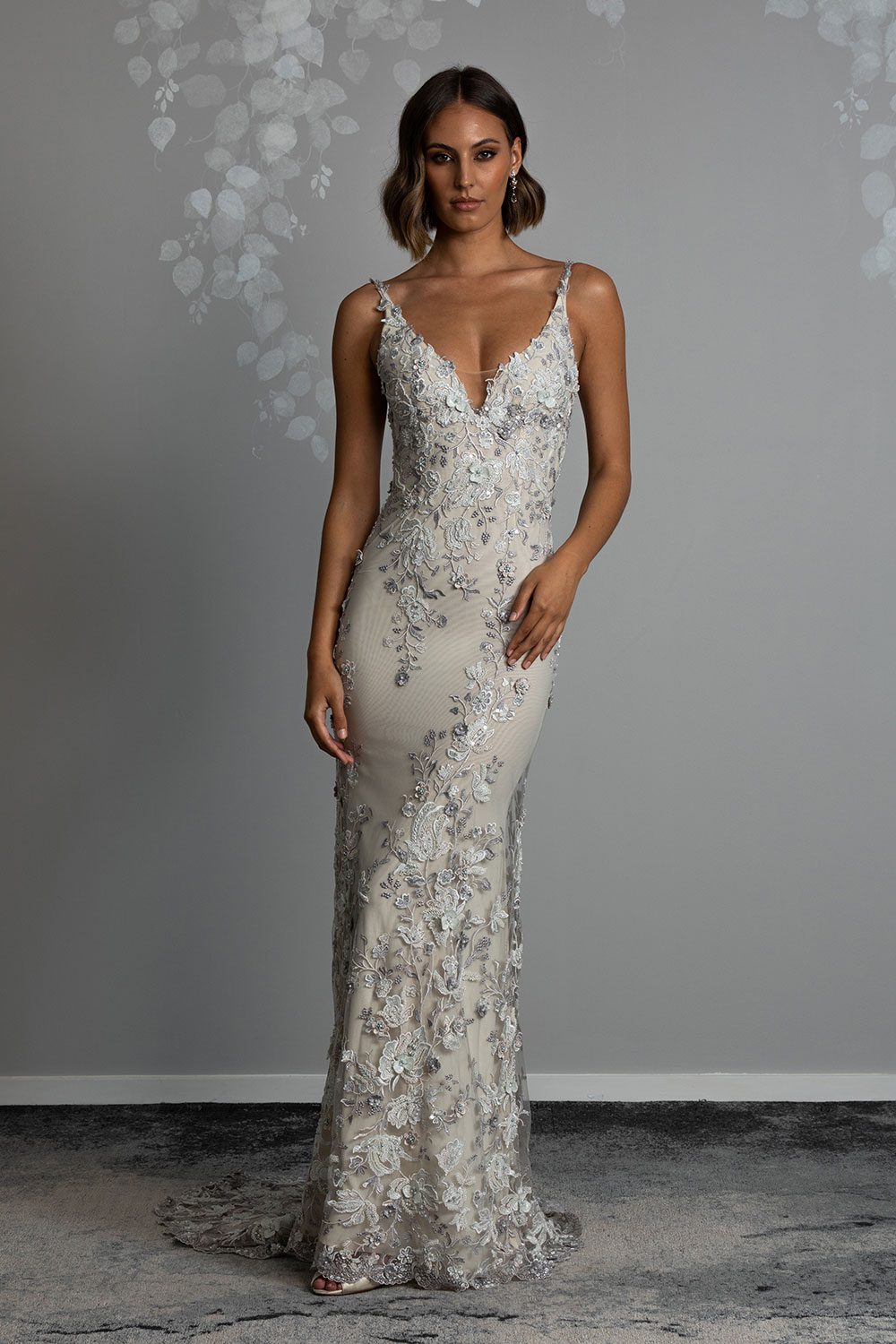Grey \u0026 Blush Lace Wedding Gown