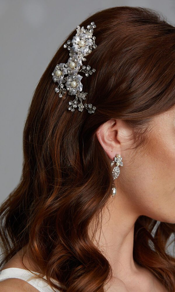 Vinka Design Bridal Accessories - Bridal headpiece - Rosetta Silver - custom made headpiece available from Vinka Design Auckland bridal store.