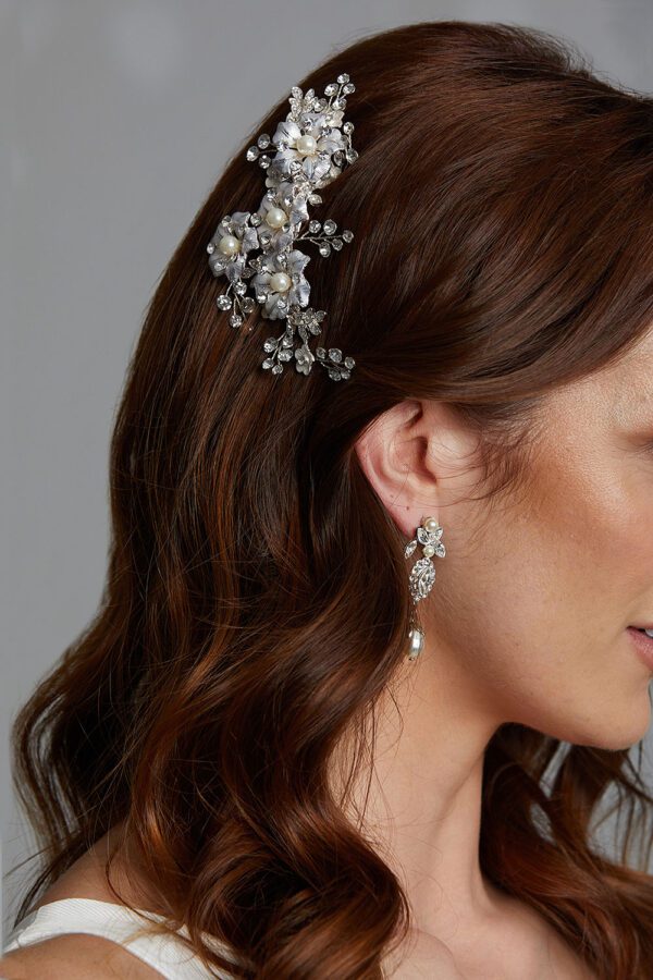 Vinka Design Bridal Accessories - Bridal headpiece - Rosetta Silver - custom made headpiece available from Vinka Design Auckland bridal store.